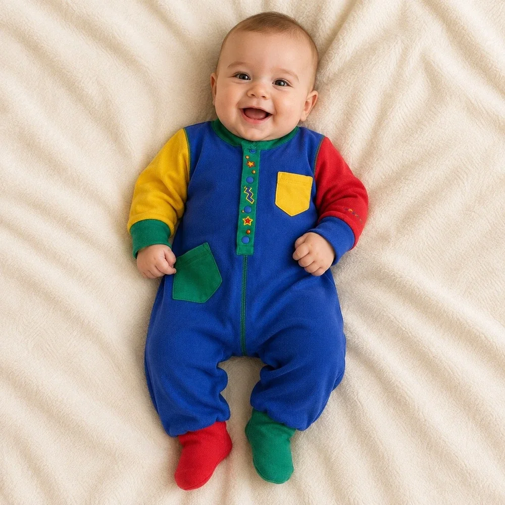 Gymboree Vintage Rainbow Tag Colorblock Romper One Piece Infant Baby 6-12 Months
